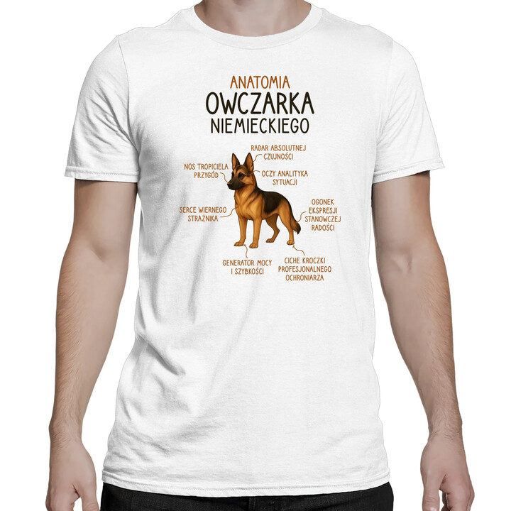 Anatomia owczarka niemieckiego - męska koszulka na prezent