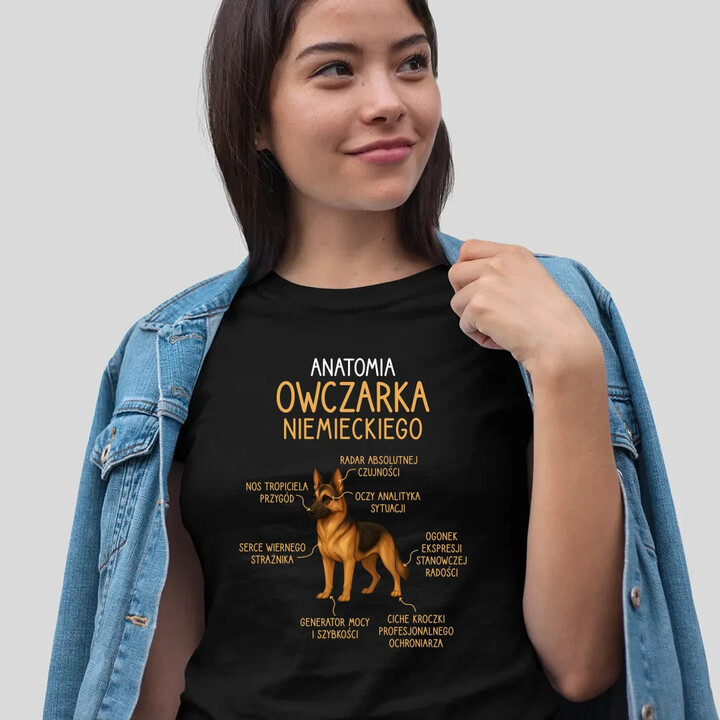 Anatomia owczarka niemieckiego - damska koszulka na prezent