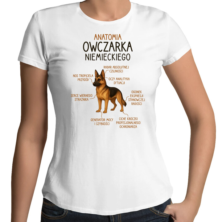 Anatomia owczarka niemieckiego - damska koszulka na prezent