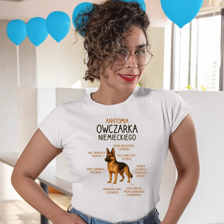 Anatomia owczarka niemieckiego - damska koszulka na prezent