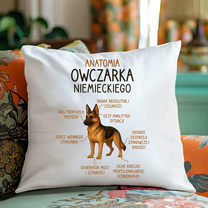 Anatomia owczarka niemieckiego - poduszka na prezent