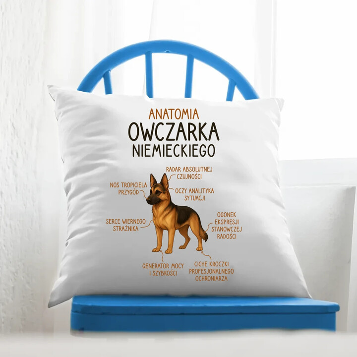 Anatomia owczarka niemieckiego - poduszka na prezent