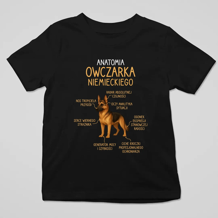 Anatomia owczarka niemieckiego - dziecięca koszulka na prezent