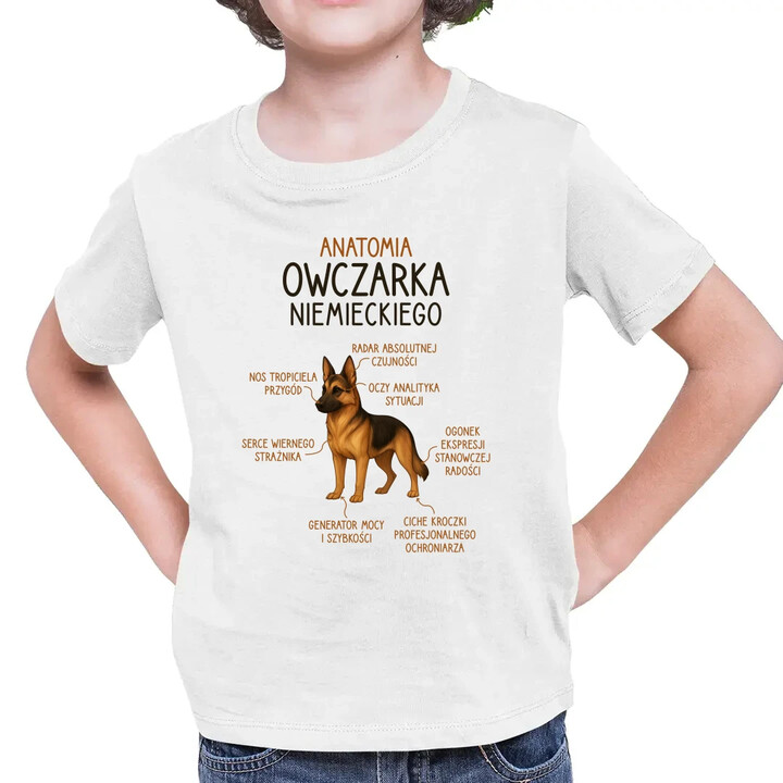 Anatomia owczarka niemieckiego - dziecięca koszulka na prezent