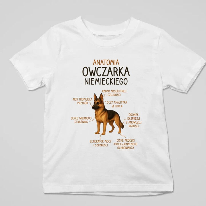 Anatomia owczarka niemieckiego - dziecięca koszulka na prezent