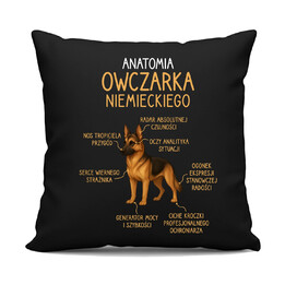 Anatomia owczarka niemieckiego - czarna poduszka na prezent