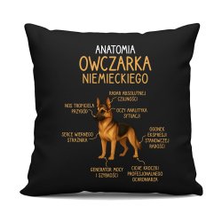 Anatomia owczarka niemieckiego - czarna poduszka na prezent