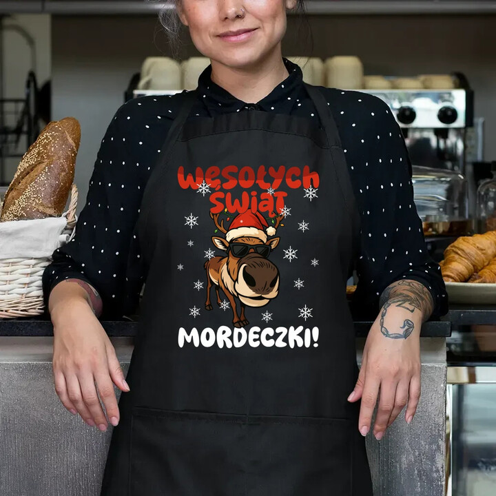 Wesołych Świąt - mordeczki! - fartuch na prezent
