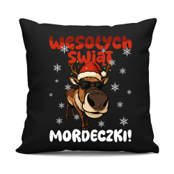 Wesołych Świąt - mordeczki! - czarna poduszka na prezent