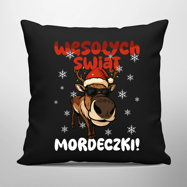 Wesołych Świąt - mordeczki! - czarna poduszka na prezent