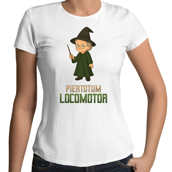 Piertotum Locomotor - Minerwa McGonagall - damska koszulka na prezent dla fanów serii Harry Potter