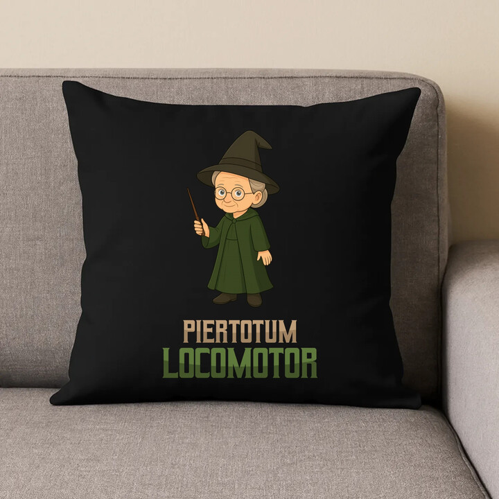 Piertotum Locomotor - Minerwa McGonagall - czarna poduszka na prezent dla fanów serii Harry Potter