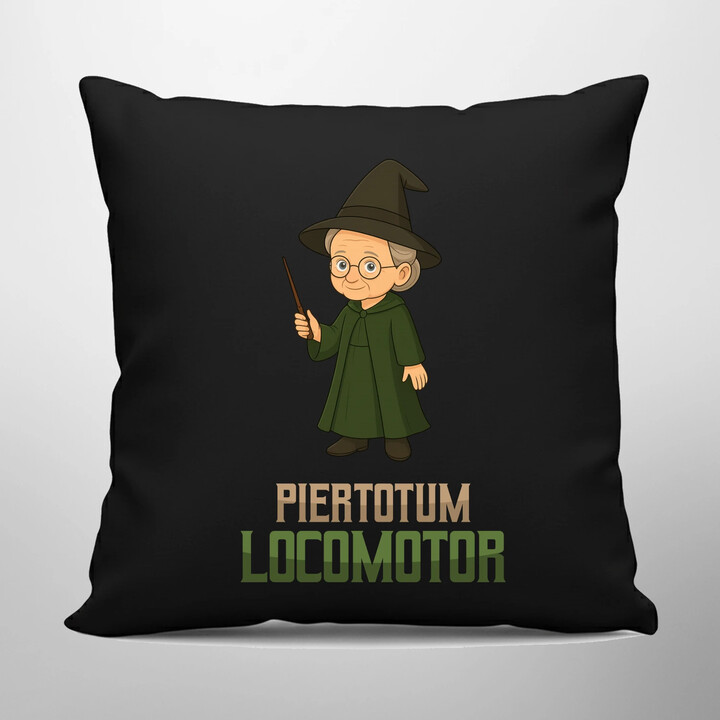 Piertotum Locomotor - Minerwa McGonagall - czarna poduszka na prezent dla fanów serii Harry Potter