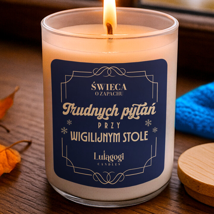 Świeca o zapachu trudnych pytań przy wigilijnym stole - świąteczna świeczka zapachowa na prezent