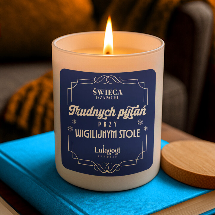 Świeca o zapachu trudnych pytań przy wigilijnym stole - świąteczna świeczka zapachowa na prezent