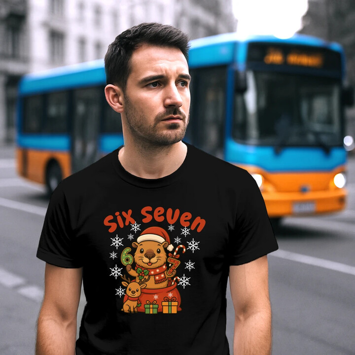 Six seven 67 - Italian Brainrot - świąteczna kapibara - męska koszulka na prezent