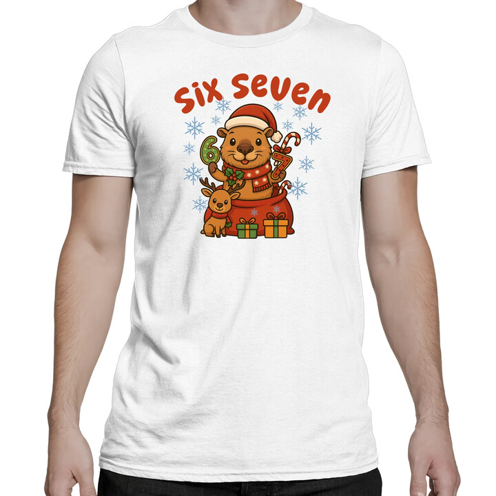 Six seven 67 - Italian Brainrot - świąteczna kapibara - męska koszulka na prezent