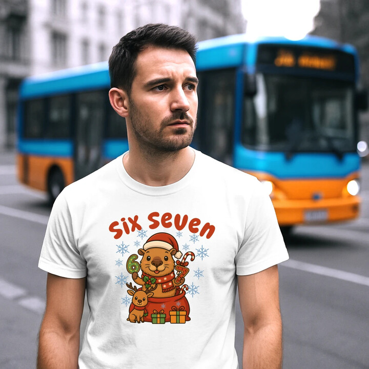 Six seven 67 - Italian Brainrot - świąteczna kapibara - męska koszulka na prezent