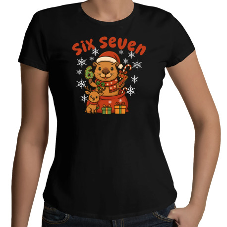 Six seven 67 - Italian Brainrot - świąteczna kapibara - damska koszulka na prezent
