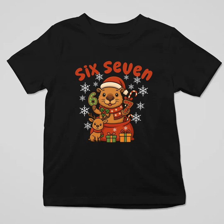 Six seven 67 - Italian Brainrot - świąteczna kapibara - dziecięca koszulka na prezent