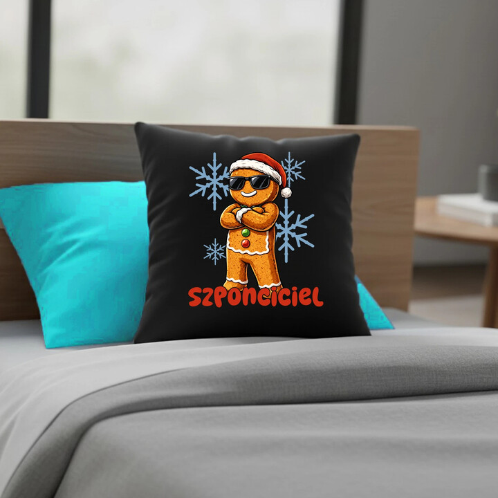 Świąteczny szponciciel - czarna poduszka na prezent