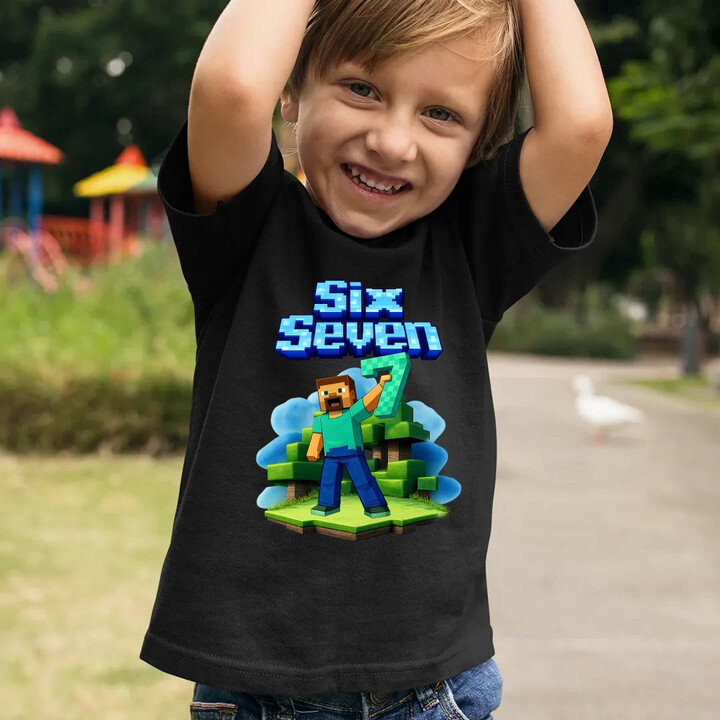 Steve 67 - Six Seven - dziecięca koszulka na prezent - inspirowane Minecraft