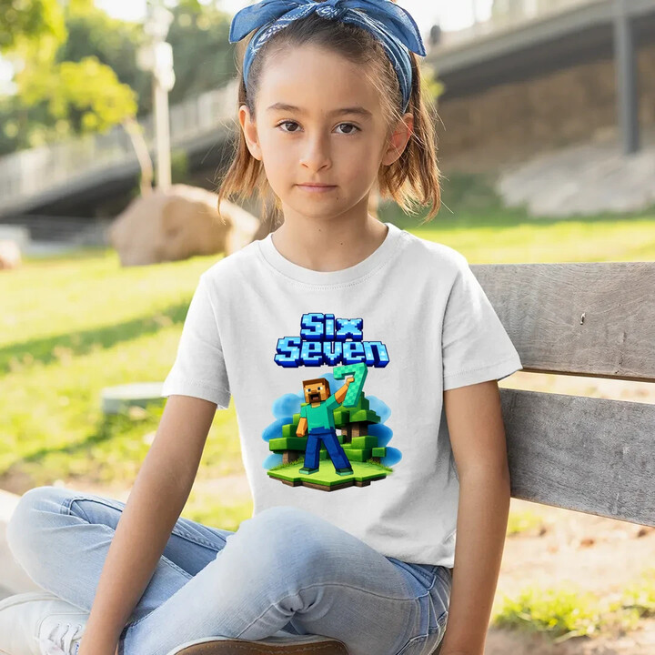 Steve 67 - Six Seven - dziecięca koszulka na prezent - inspirowane Minecraft