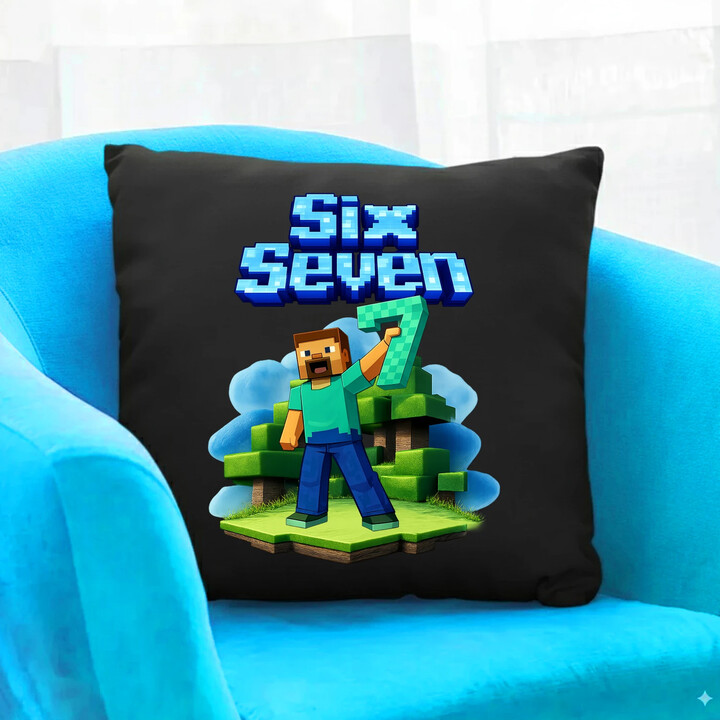 Steve 67 - Six Seven - czarna poduszka na prezent - inspirowane Minecraft