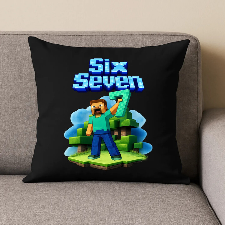 Steve 67 - Six Seven - czarna poduszka na prezent - inspirowane Minecraft