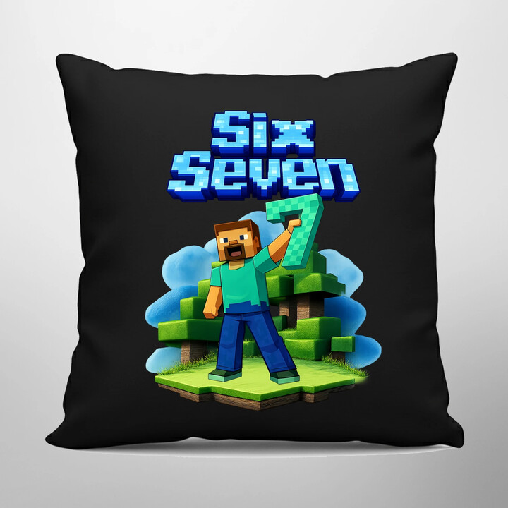 Steve 67 - Six Seven - czarna poduszka na prezent - inspirowane Minecraft