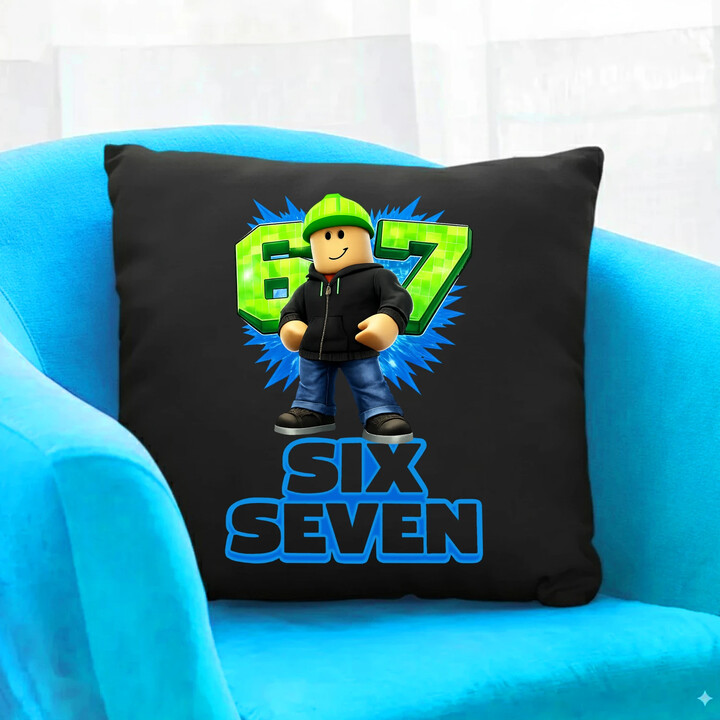 Six Seven 67 - czarna poduszka na prezent - inspirowane Roblox