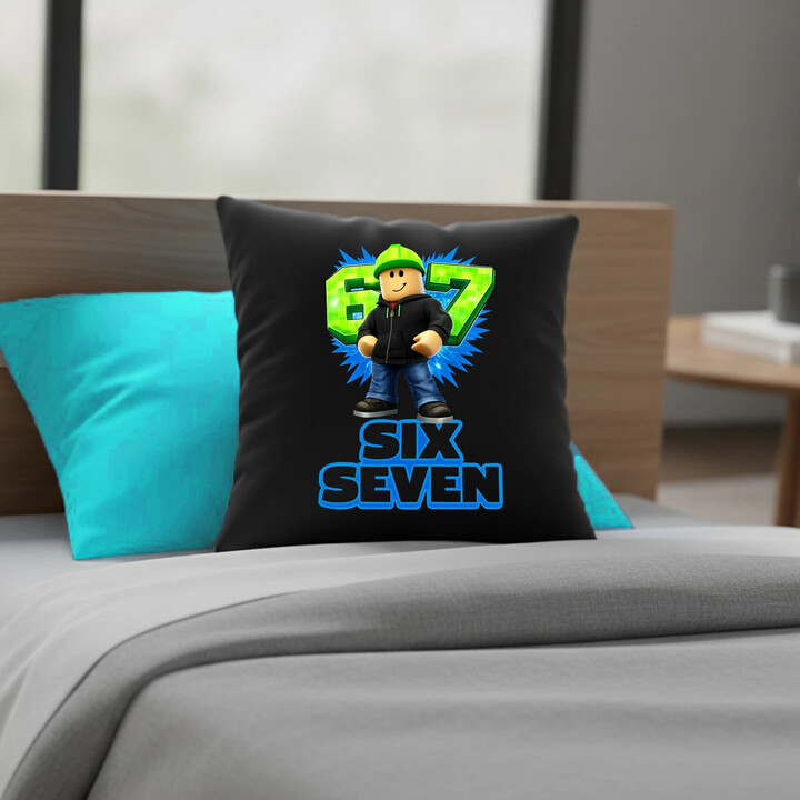 Six Seven 67 - czarna poduszka na prezent - inspirowane Roblox