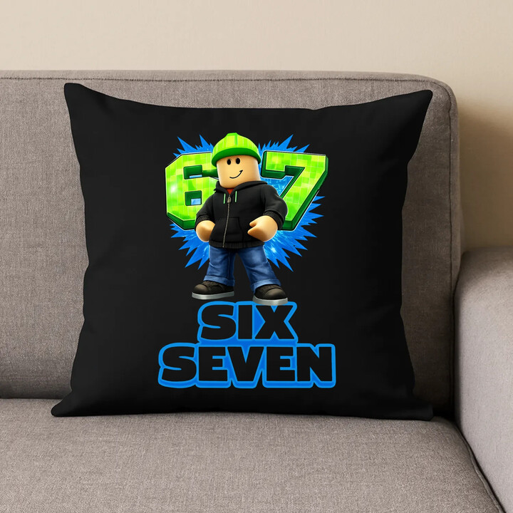 Six Seven 67 - czarna poduszka na prezent - inspirowane Roblox