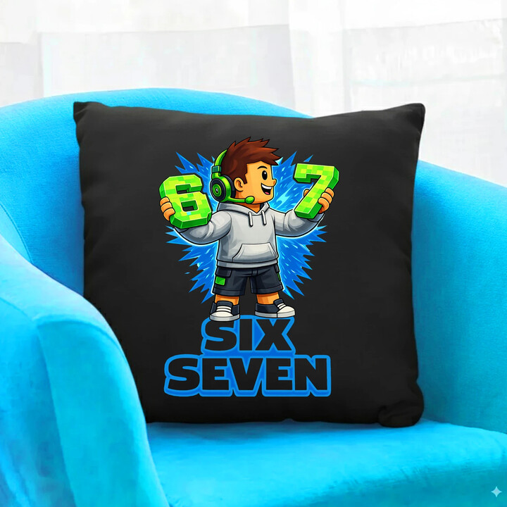 67 - Six Seven - czarna poduszka na prezent - inspirowane Roblox