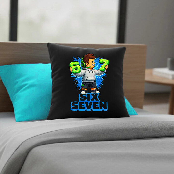 67 - Six Seven - czarna poduszka na prezent - inspirowane Roblox