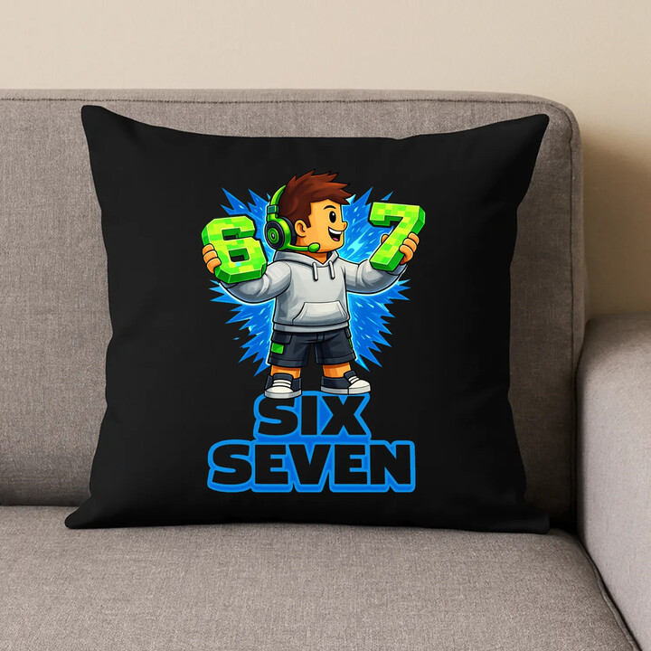 67 - Six Seven - czarna poduszka na prezent - inspirowane Roblox