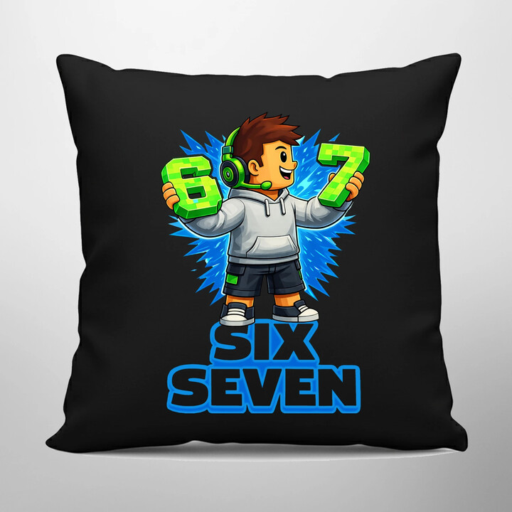 67 - Six Seven - czarna poduszka na prezent - inspirowane Roblox