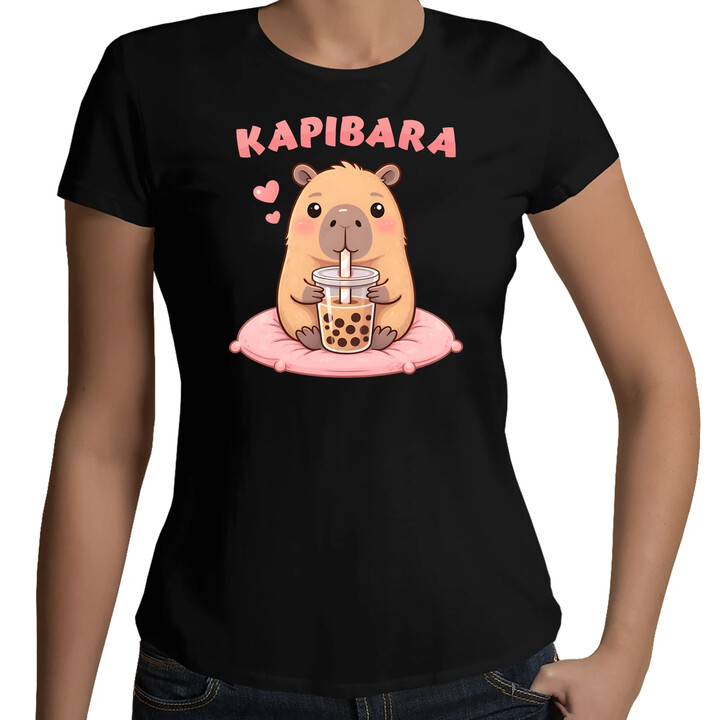 Kapibara - bubble tea - damska koszulka na prezent