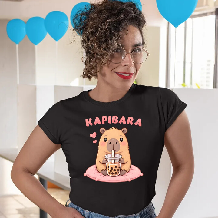 Kapibara - bubble tea - damska koszulka na prezent
