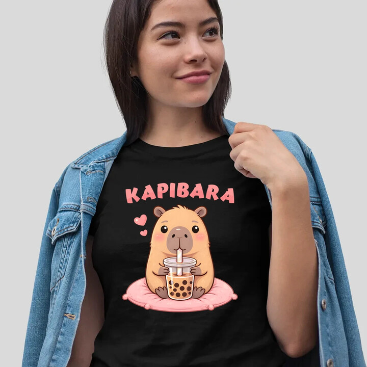 Kapibara - bubble tea - damska koszulka na prezent
