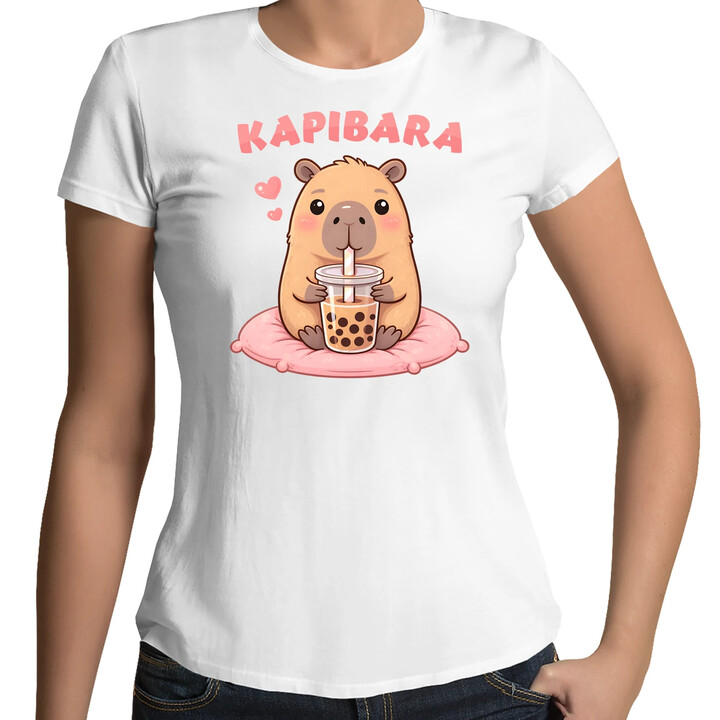 Kapibara - bubble tea - damska koszulka na prezent
