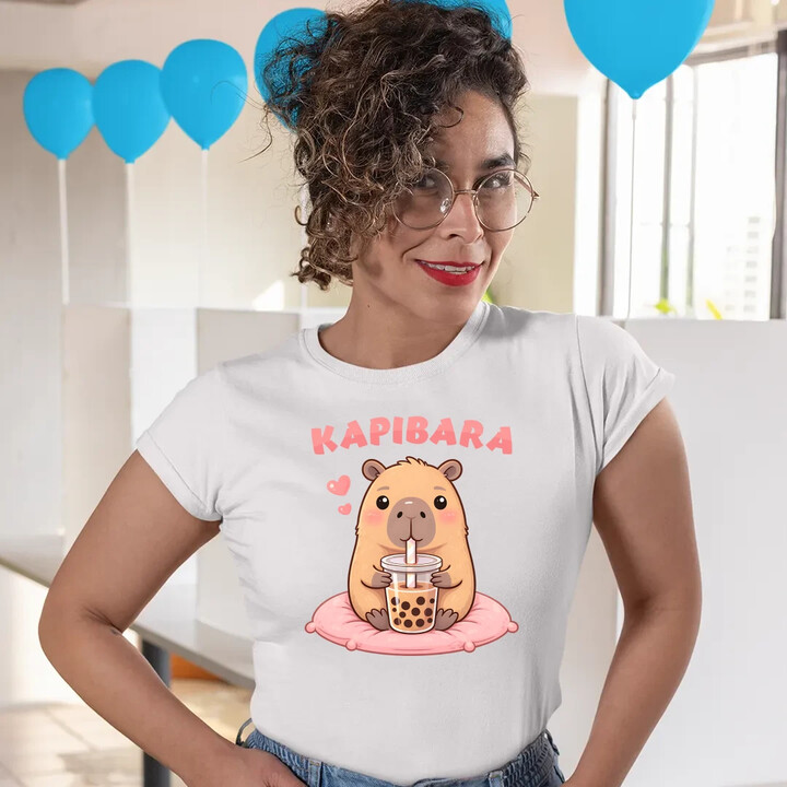 Kapibara - bubble tea - damska koszulka na prezent