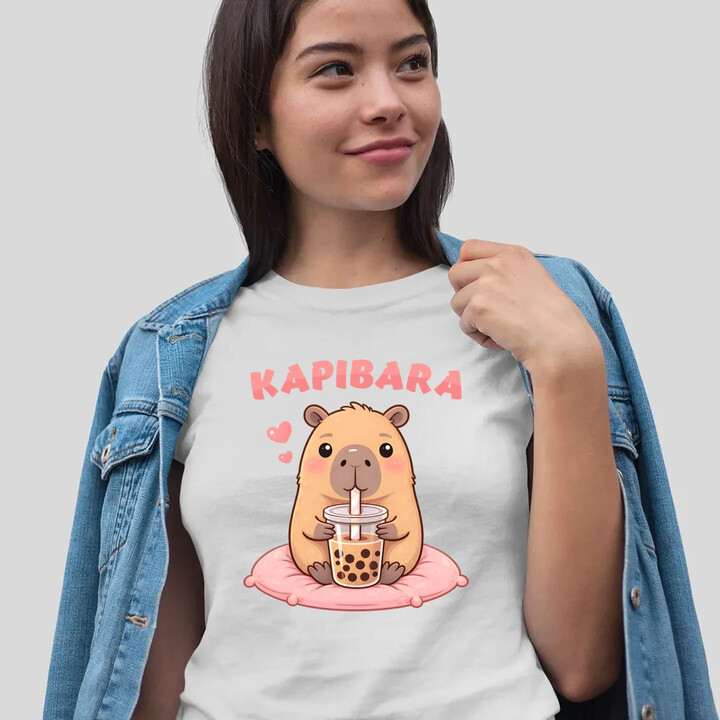 Kapibara - bubble tea - damska koszulka na prezent
