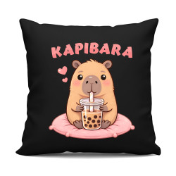 Kapibara - bubble tea - czarna poduszka na prezent