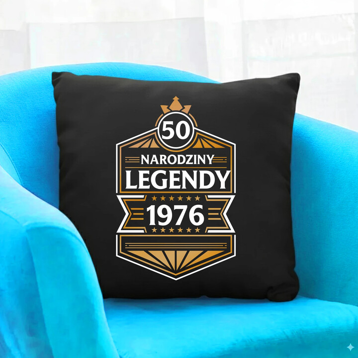 50 lat - Narodziny legendy 1976 v2 - czarna poduszka na prezent