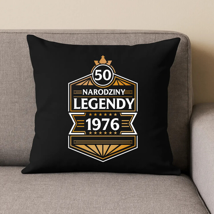 50 lat - Narodziny legendy 1976 v2 - czarna poduszka na prezent