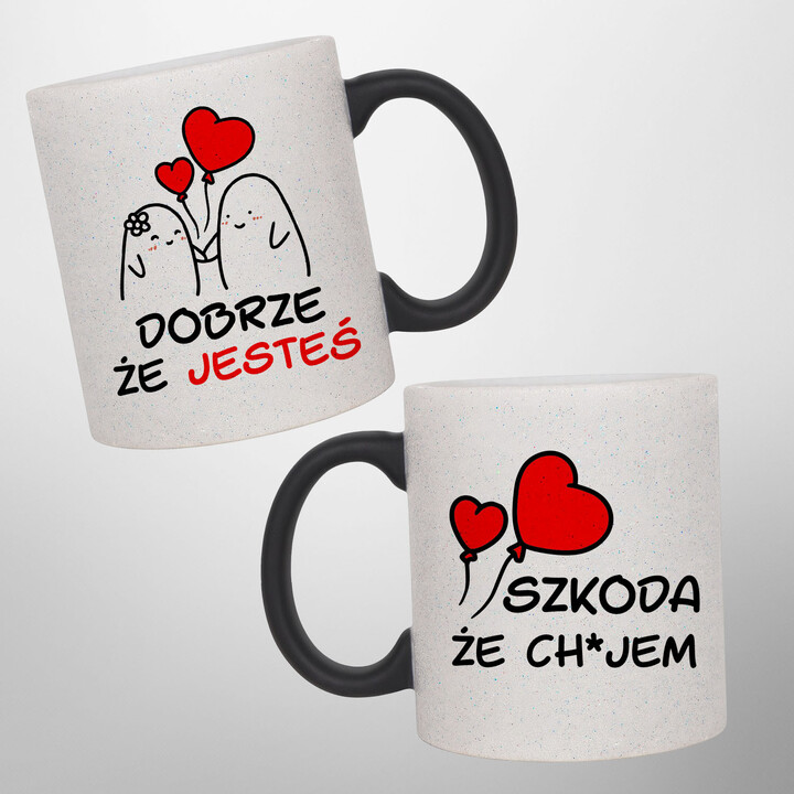 Dobrze, że jesteś - szkoda, że... - magiczny kubek z brokatem na prezent