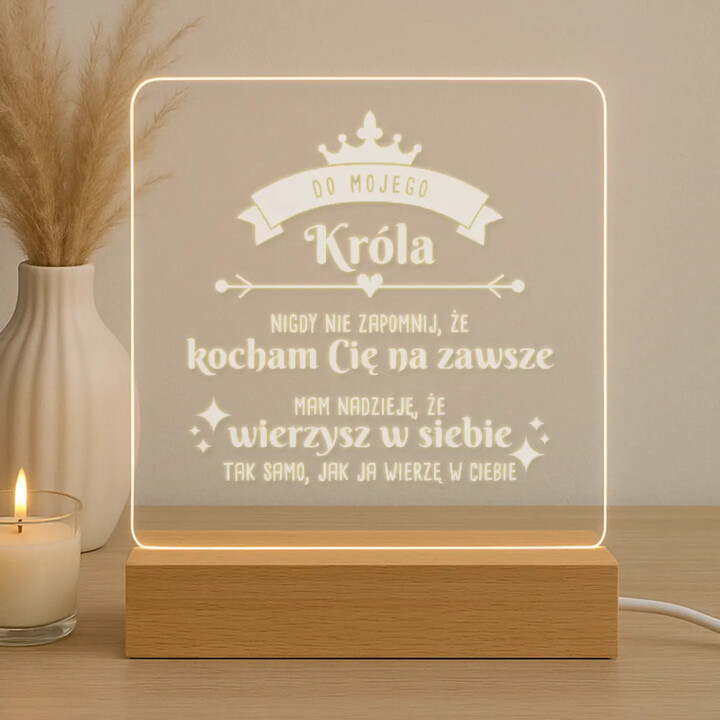 Do mojego króla - kocham Cię na zawsze - lampka led z grawerem