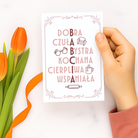 Babcia Krzyżówka - kartka okolicznościowa na prezent dla babci