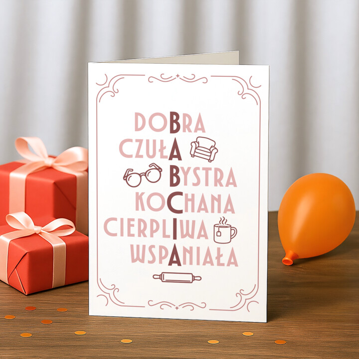 Babcia Krzyżówka - kartka okolicznościowa na prezent dla babci